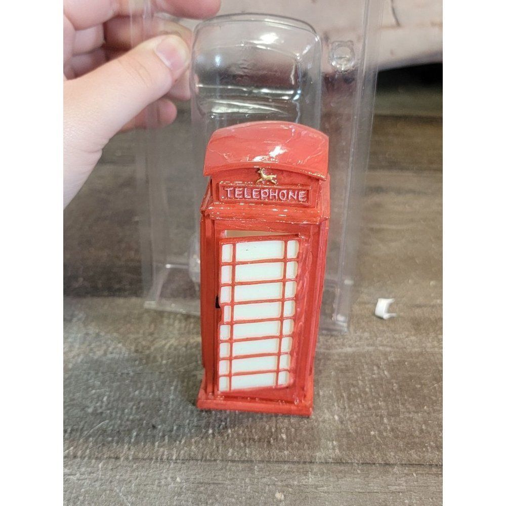 O'well red telephone booth village accessory decor xmas